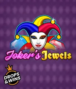 Discover the colorful charm of the Joker's Jewels game by Pragmatic Play, showcasing a mesmerizing joker's mask adorned with a brightly colored jester hat. This graphic conveys the joyful spirit of casino gaming, set against a deep purple background. Great for fans of joker-themed slots, offering a delightful gaming experience. 