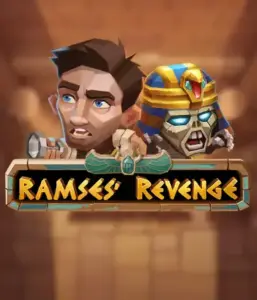 Explore the ancient world of the Ramses' Revenge game by Relax Gaming, showcasing a frightened explorer and a menacing mummy set against an Egyptian tomb backdrop. This graphic captures the excitement of Egyptian archaeology, great for adventure seekers, providing a gripping escape. 